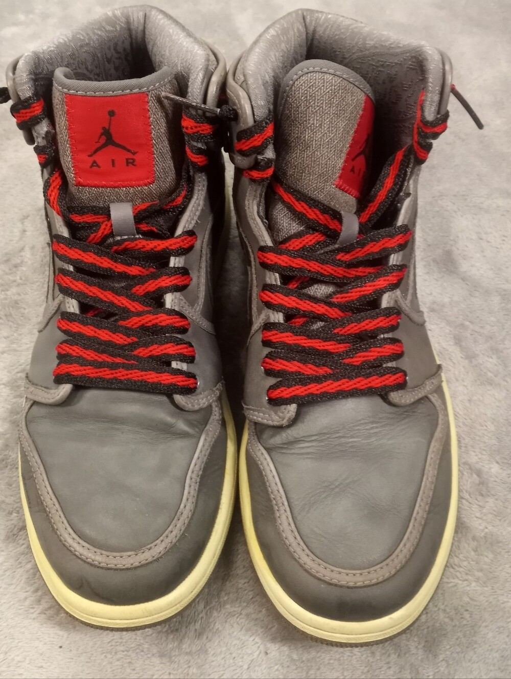 Jordan Gray and Red High-Top Sneakers with Cream Midsole size 9.5